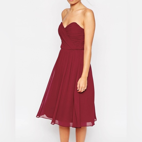 ASOS WEDDING Chiffon Bandeau Midi Dress - Picture 1 of 9